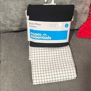 Room Essentials Black and White Grid Body Pillow Covers - 2 Pack